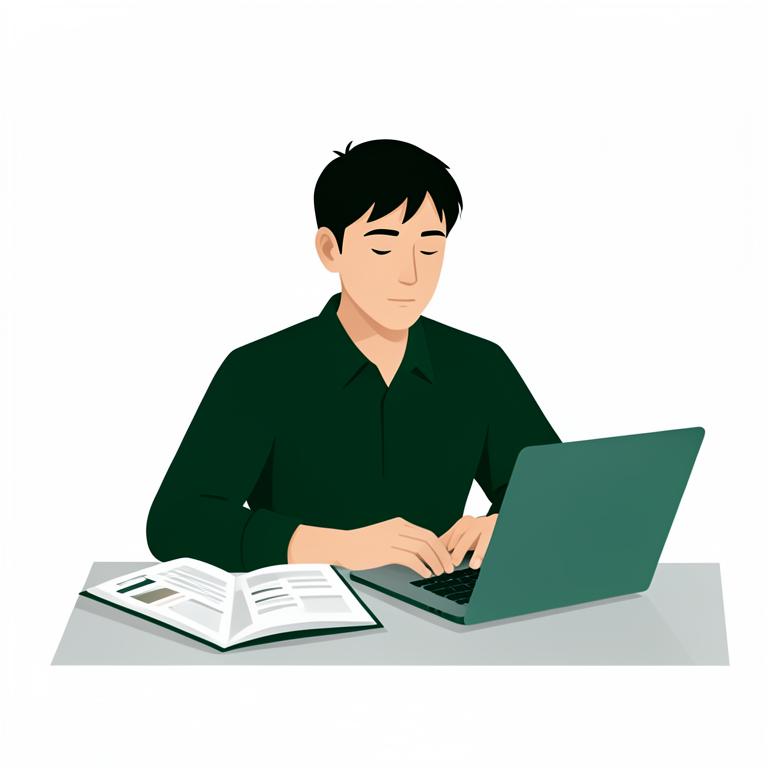 Universitetsstudent med kurslitteratur och dator